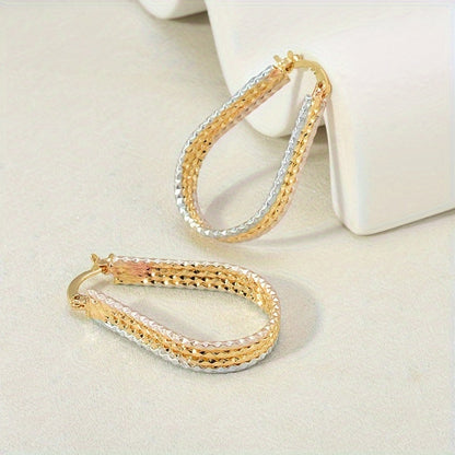 Golden Copper Water Droplet Ripple Hoop Earrings - Elegant Minimalist Oval Earrings for Women