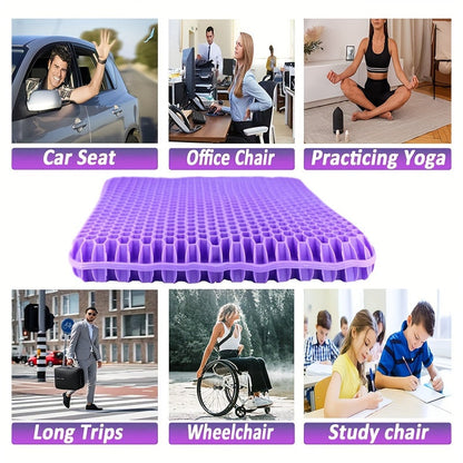 Purple Gel Seat Cushion - Pain Relief Pad for Back Pain, Sciatica, and Tailbone Pain, Ideal for Office Chair, Wheelchair, and Long Trips