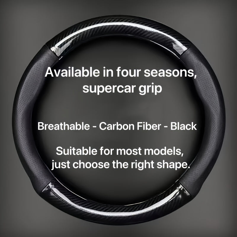 Breathable PU Leather Steering Wheel Cover – Carbon Fiber Pattern, Non-Slip Sporty Grip for Car Steering Wheels