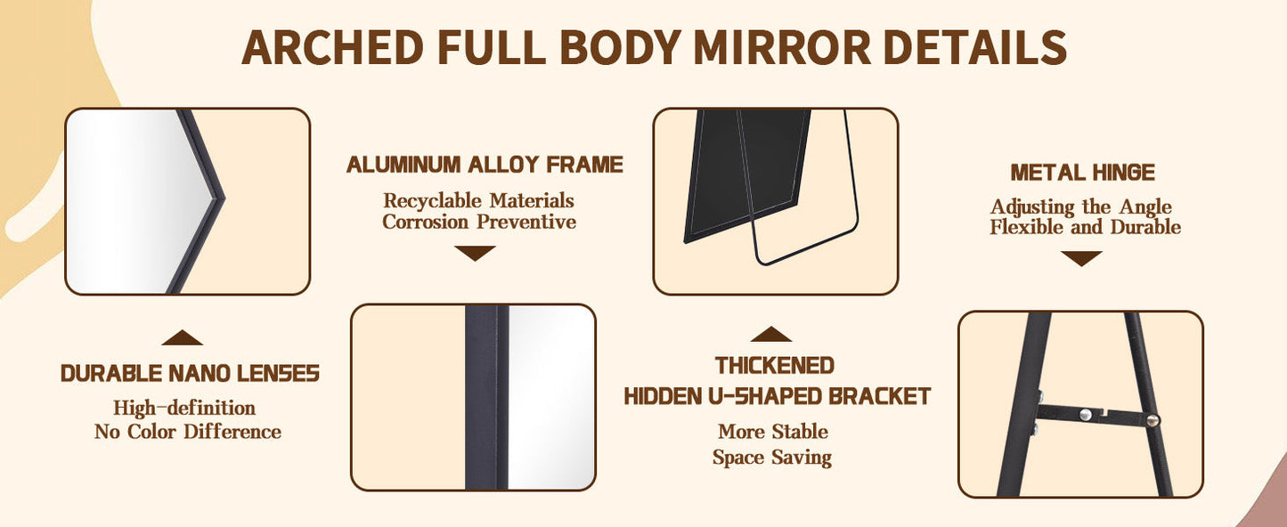 Large Full Length Mirror 34"x76" – Floor Body Mirror with Stand, Metal Frame for Wall-Mounted, Hanging or Leaning Vanity Use