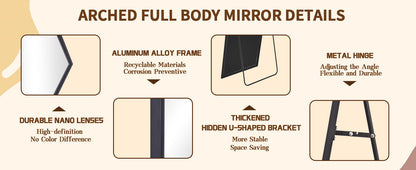 Large Full Length Mirror 34"x76" – Floor Body Mirror with Stand, Metal Frame for Wall-Mounted, Hanging or Leaning Vanity Use