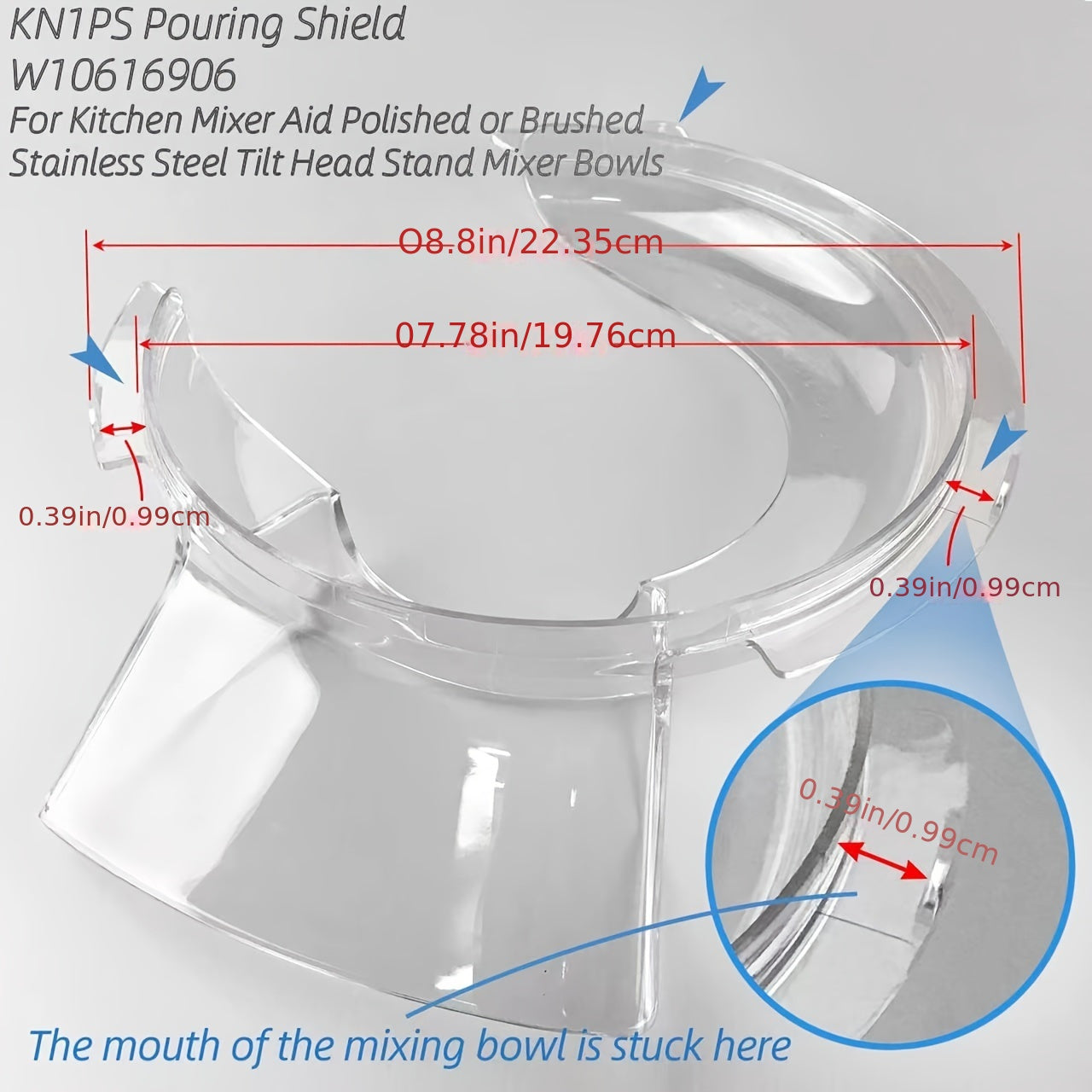 Tipping Cover for KitchenAid 4.5 and 5 Quart Tilt-Head Mixing Bowls – Compatible with KN1PS – Transparent Cover for Polished or Brushed Stainless Steel Bowls