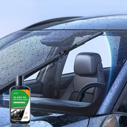 Windshield Cleaner and Oil Film Remover – Self-Dispensing Glass Cleaning Tool with Agent – Streak-Free Glossy Cleaner, Water Stain Remover for Car Windows and Mirrors – 1 Bottle (4.06oz) and 1 Sponge