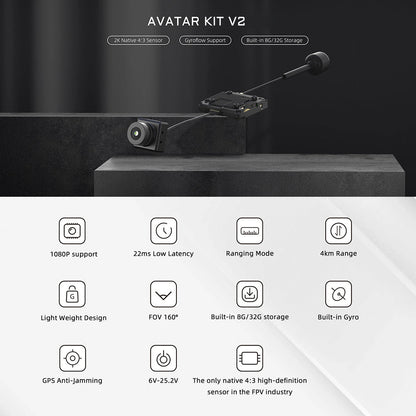 CADDX Walksnail Avatar HD Pro Kit V2 – FPV HD Kit with Gyroflow 8G/32G Camera for DJI