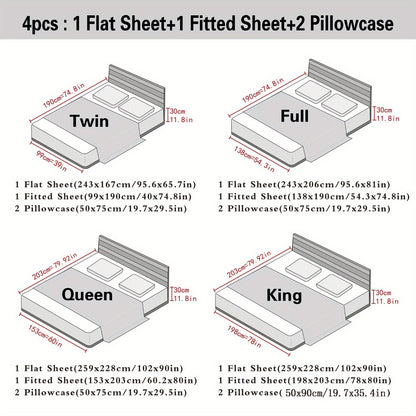 4 Piece Satin Sheet and Pillowcase Set - 100% Polyester, Machine Washable, Solid Color, Shrink-Resistant, Luxurious Smooth Fabric - Includes Fitted Sheet, Flat Sheet and 2 Pillowcases - All-Season Comfort