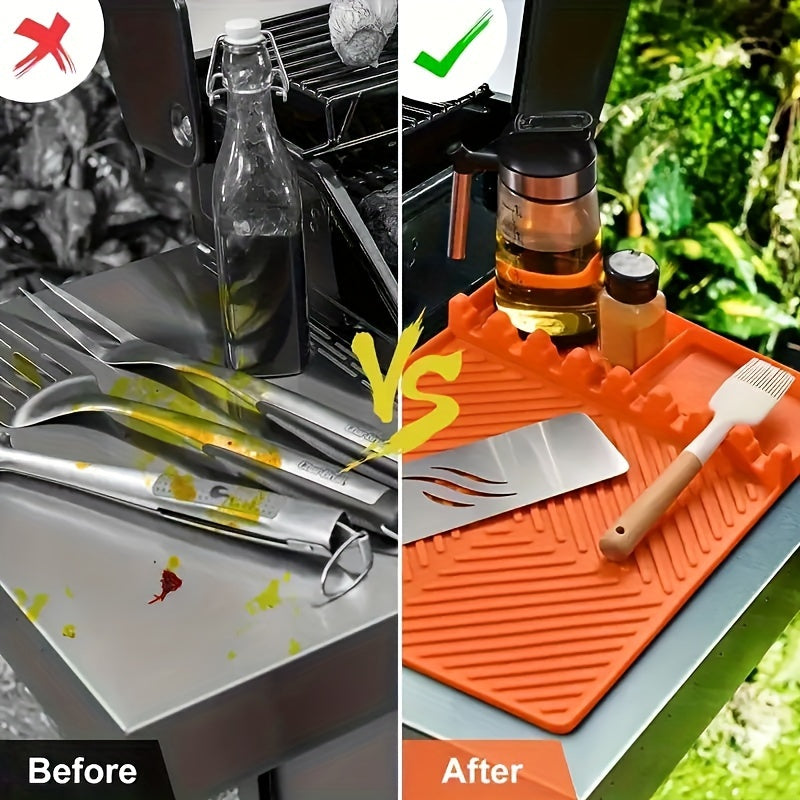 Black Stone BBQ Grill Silicone Side Rack Mat – Oil Draining & Baking Tray Protector, Grill Tool Mat, BBQ Accessories