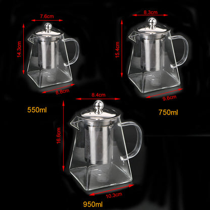 Glass Teapot with Stainless Steel Infuser – 550/750/950ML Heat-Resistant Clear Teaware, Household Tea Kettle with Infuser