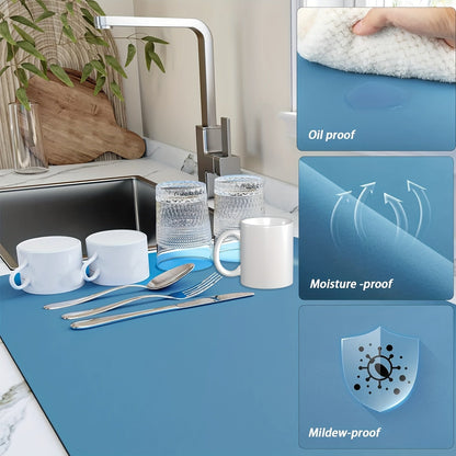 Dish Drying Mat for Kitchen Counter – Heat Resistant, Non-Slip Rubber Backed, Super Absorbent Draining Mat, 16"x18" – Ideal for Restaurants and Cafes