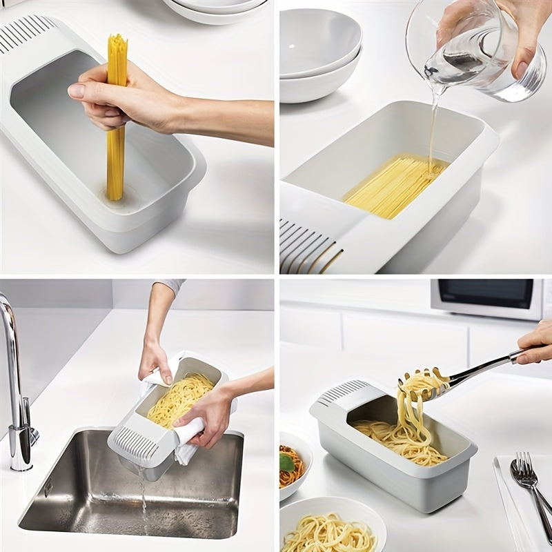 Microwave Pasta Cooker with Strainer – Heat-Resistant Pasta Boat Steamer, Spaghetti Noodle Cooking Box, Essential Kitchen Utensil for College Dorms and Apartments