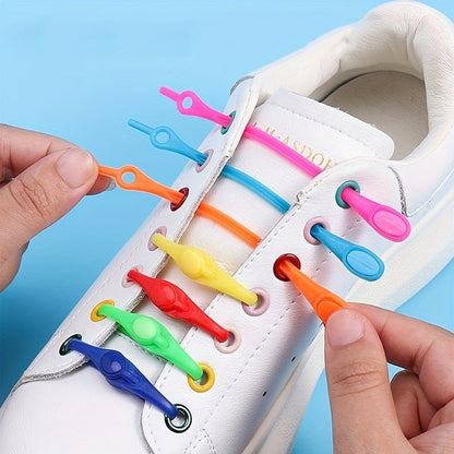 24pcs No-Tie Silicone Shoelaces – Colorful Elastic Laces for Sneakers