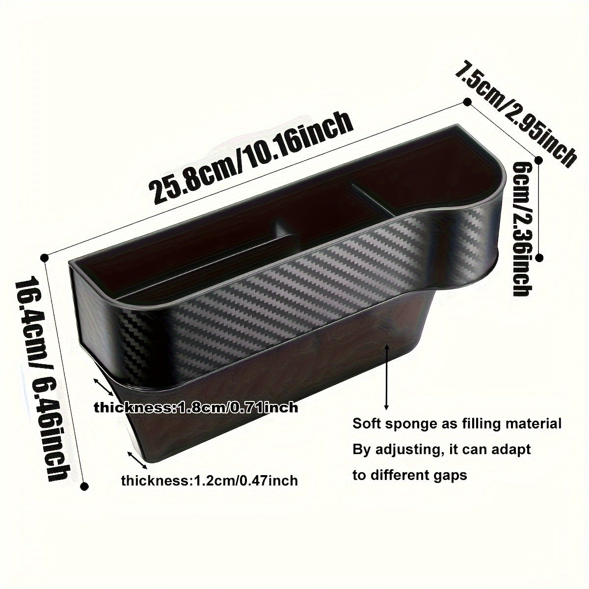 2 Pack Premium Car Seat Gap Fillers with Cup Holder – Multifunctional Organizer Box and Key Holder for Front Seats, Carbon Fiber Texture, Black