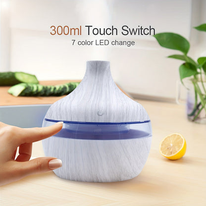 Wood Grain USB Touch-Activated Humidifier – Compact, Whisper-Quiet, Easy-to-Clean – Energy-Efficient Mist Maker for Home, Office, or Baby Room – Adds Comfort, Style, and Freshness