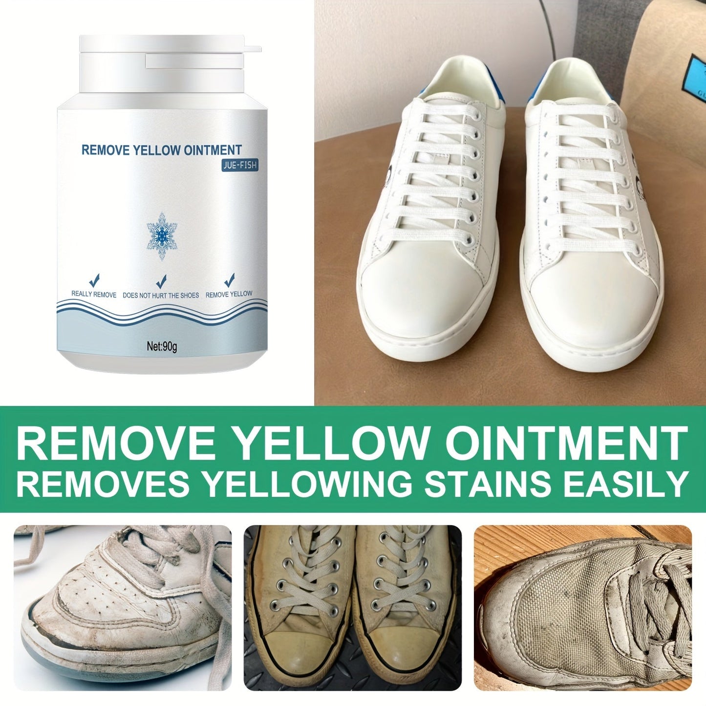 No Rinse Shoe Cleaner Gel – Removes Stains and Yellowing, Safe for Canvas, Sports and White Shoes – Portable and Easy to Use