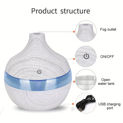 Wood Grain USB Touch-Activated Humidifier – Compact, Whisper-Quiet, Easy-to-Clean – Energy-Efficient Mist Maker for Home, Office, or Baby Room – Adds Comfort, Style, and Freshness