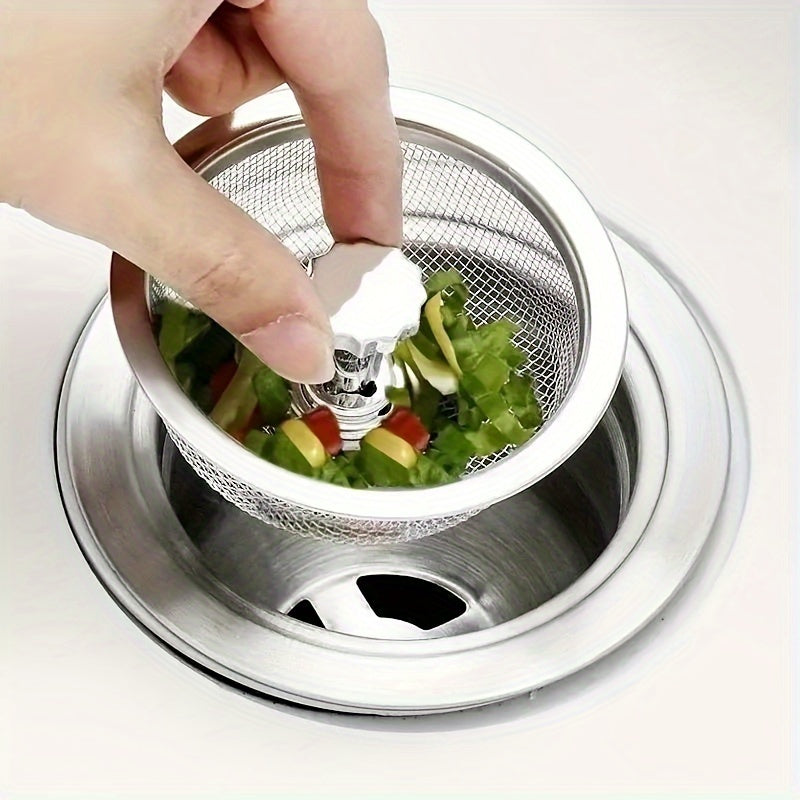 2PCS Kitchen Sink Strainer with Handle & Stopper - Stainless Steel Mesh Filter, Replacement Drain Basket, Waste Hole Trap for Hotels and Restaurants