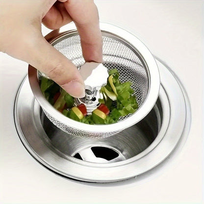 2PCS Kitchen Sink Strainer with Handle & Stopper - Stainless Steel Mesh Filter, Replacement Drain Basket, Waste Hole Trap for Hotels and Restaurants