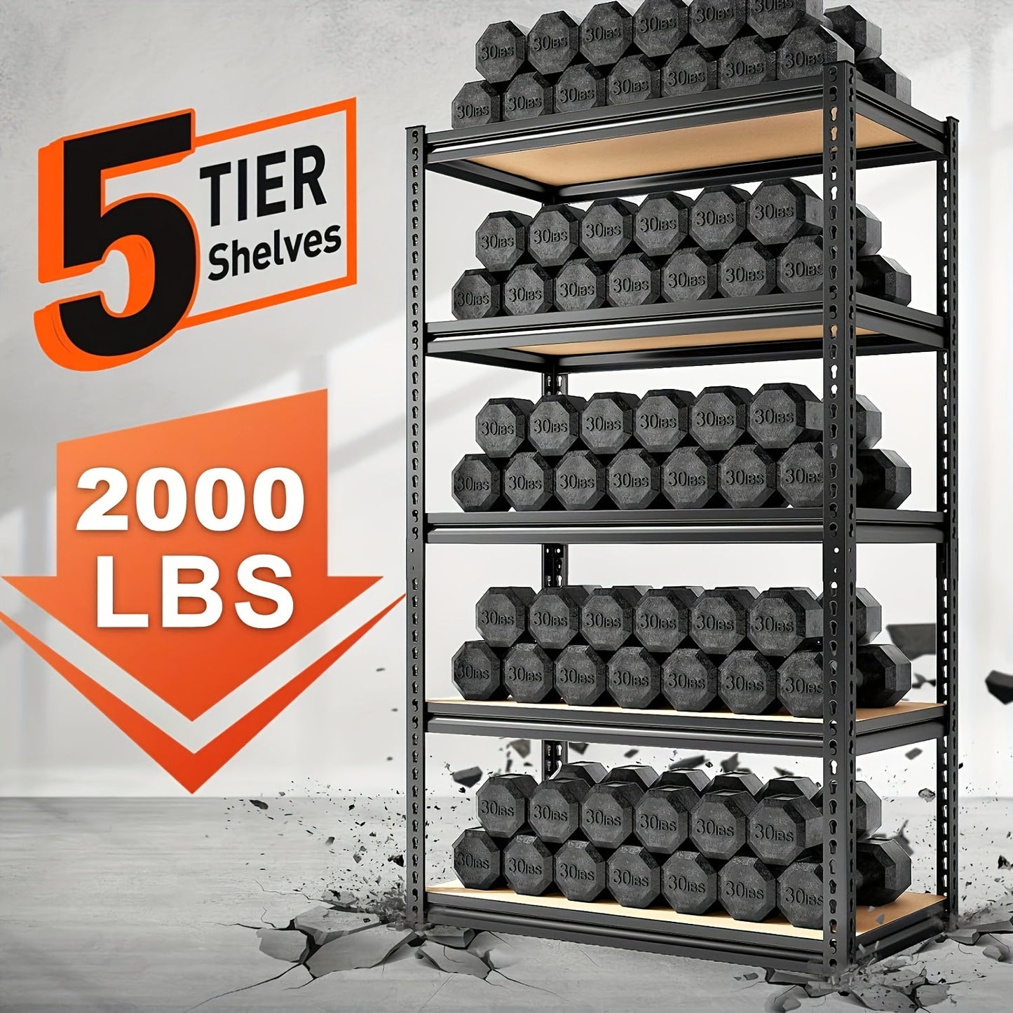 2000LBS Heavy Duty Garage Shelving – 5 Tier Metal Storage Shelves, Adjustable Unit 35.5"W x 72"H x 15.8"D for Basement, Pantry, Utility Rack