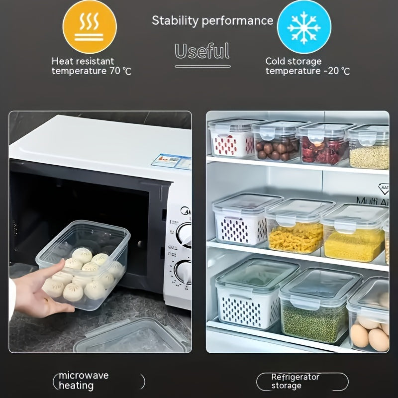 6-Piece BPA-Free Transparent Food Storage Containers with Lids & Drain Tray – Versatile Kitchen Organizers for Fruits, Vegetables, & Dry Goods