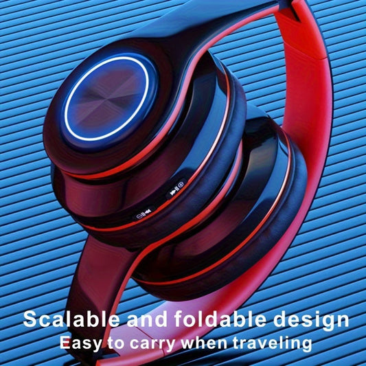 Wireless In-Ear Foldable Luminous Headphones - Colorful LED Lights, Built-in Microphone, FM, SD Card Slot, Wired Option for School, Tablet, PC, TV, Phone, Ideal Travel Gift