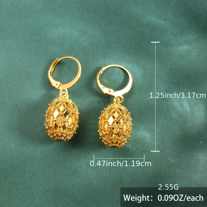 Vintage Metal Hand-Engraved Pattern Hoop Earrings - Classic Women's Gold-Plated Hook Drop Earrings