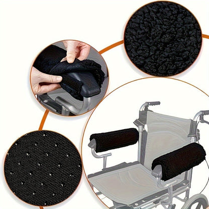 2 Pack Soft Wheelchair Armrest Covers – Non-Slip Protective Pads for Office Chair Arms, Comfort Travel Accessories – Black