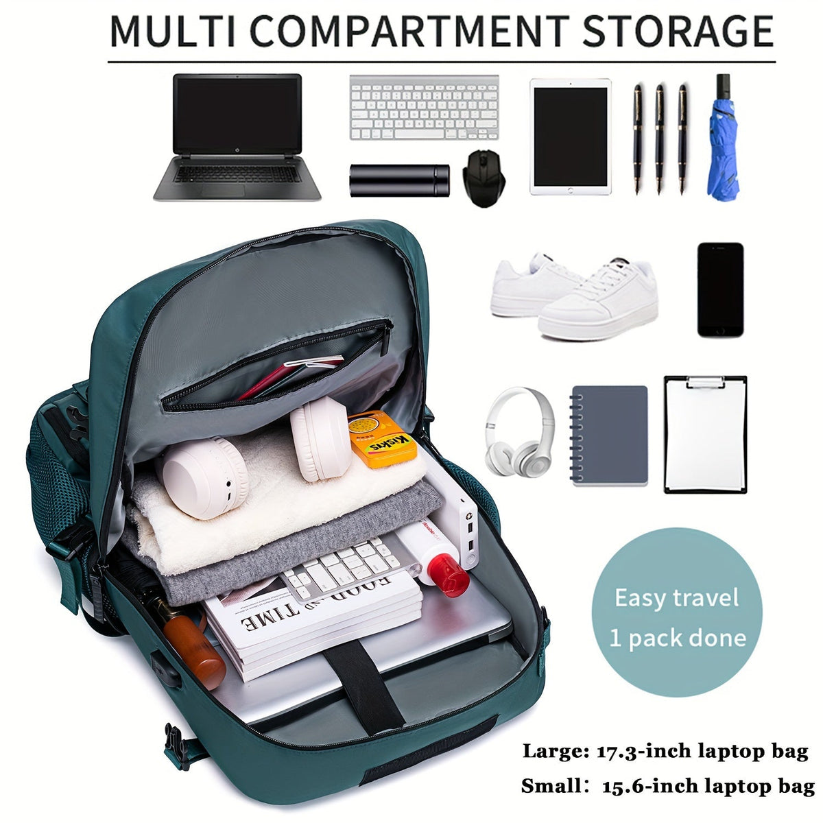 Multifunctional Travel Backpack - Waterproof Computer Backpack with Shoe Compartment, 17.3-Inch Laptop Carry-On, Airline-Approved Schoolbag for Men and Women