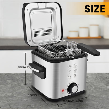 SUSTEAS 1500W Electric Deep Fryer with Basket - Easy Clean Non-Stick Pot, Temperature Control, Removable Lid, Ideal for Home Kitchens and Restaurants