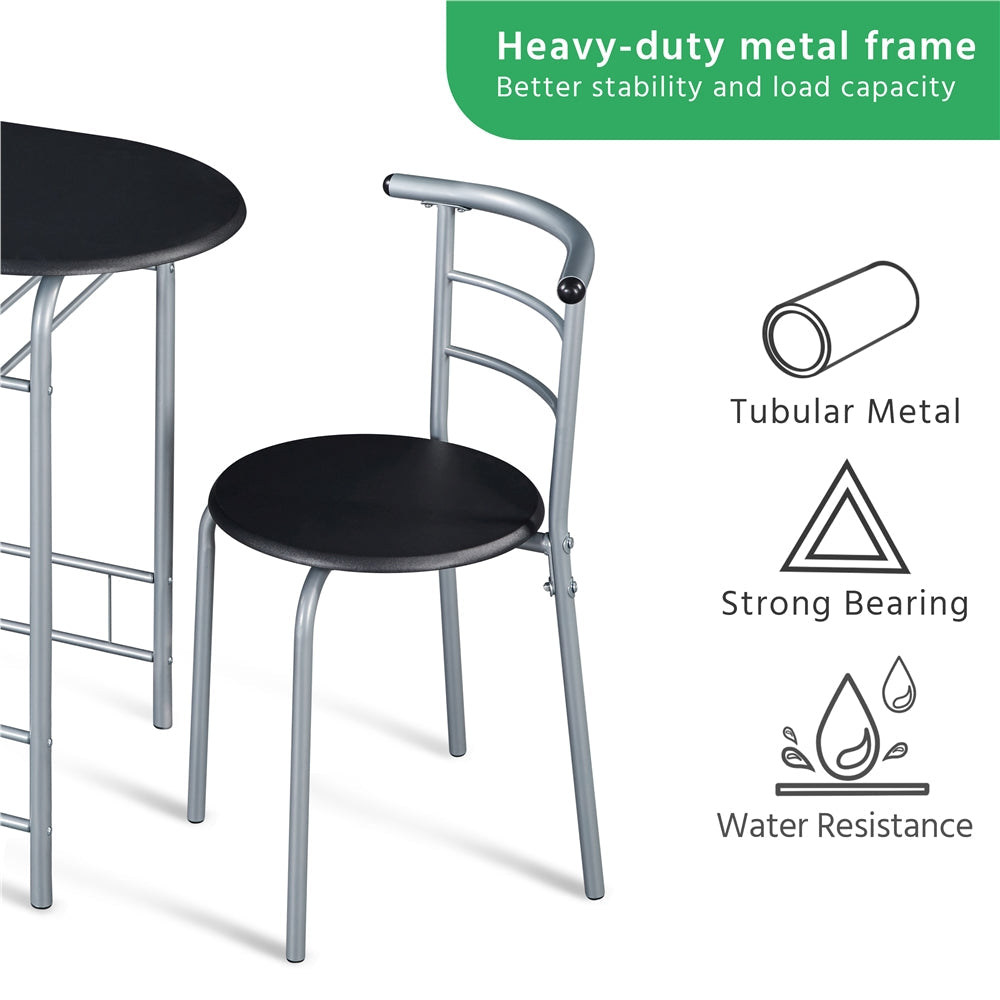 Costoffs Modern Round Compact Dining Table and 2 Chairs Set - Space-Saving Table Set for Kitchens, Apartments, and Dorm Rooms