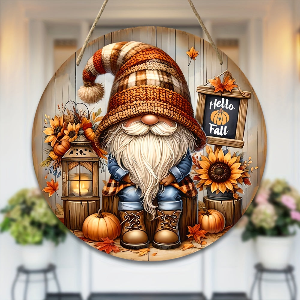 Festive Gnome Hello Fall Sign - 7.9"x7.9" Multi-Purpose Wall Hanging in English - Ideal for Home, Garden, Kitchen, Bar, or Porch Decor