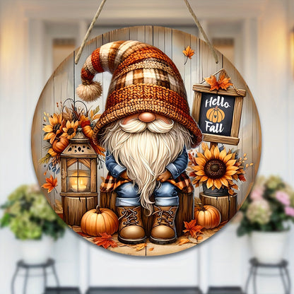Festive Gnome Hello Fall Sign - 7.9"x7.9" Multi-Purpose Wall Hanging in English - Ideal for Home, Garden, Kitchen, Bar, or Porch Decor