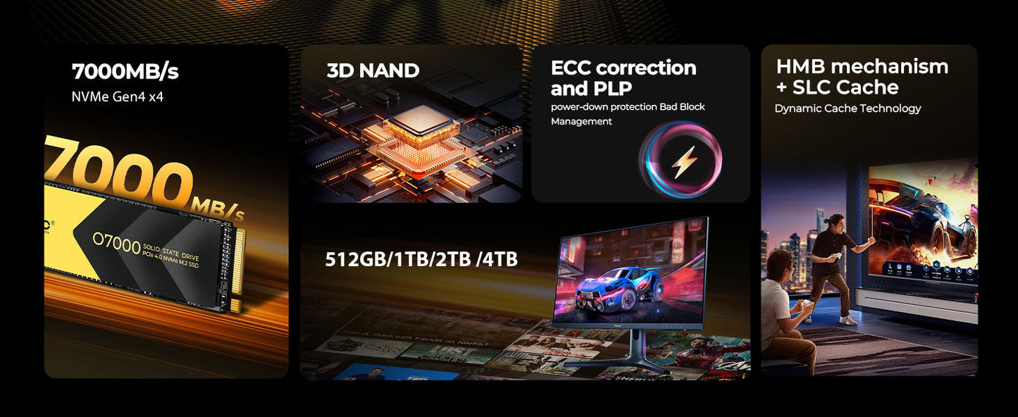 ORICO O7000 PCIe 4.0 7400MB/s M.2 NVMe SSD – Internal Solid State Drive for PS5, Gaming & Content Creators (M.2 M Key 2280)