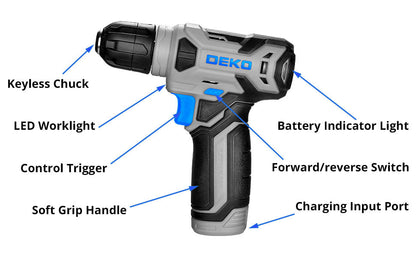 DEKO 126-Piece Drill Set – 8V Blue Cordless Drill & Hand Tool Kit for Home, Ideal for Women