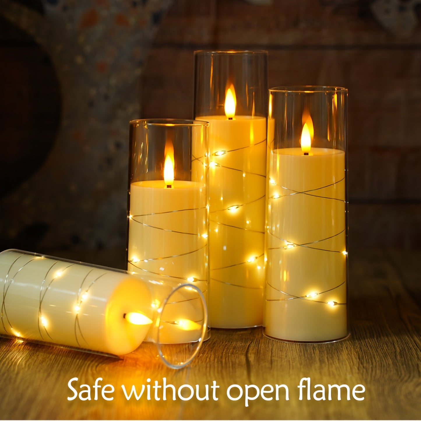 Flameless Battery-Powered Column Candle - 7 LED Acrylic Flashing Candle with Remote Control, Embedded Star String for Halloween and Christmas Decoration