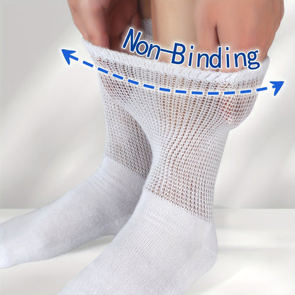 4 Pairs Diabetic Socks - Loose Fit, Non-Binding Seamless Cuff, Extra Wide Crew Socks for Men and Women