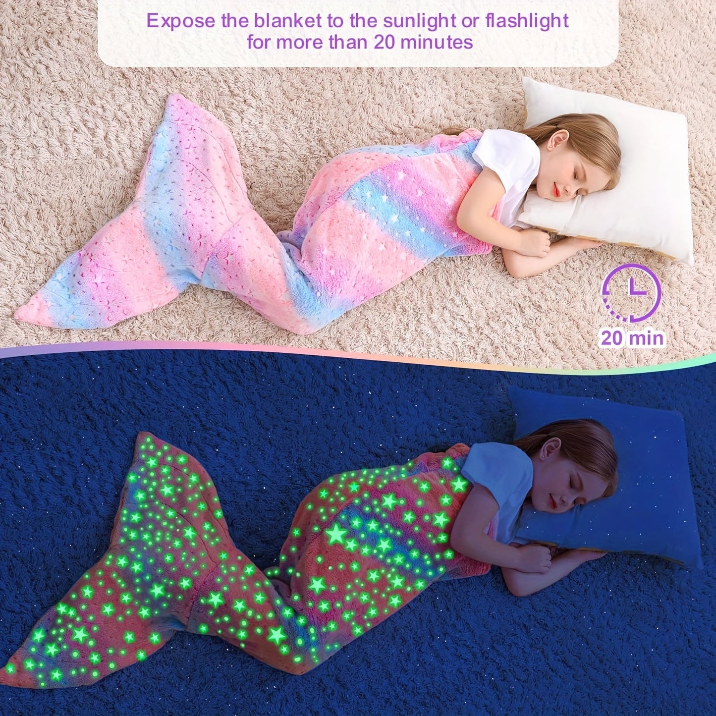 Glowing Mermaid Tail Blanket - Plush Wearable Blanket for Teens and Adults, Soft Flannel Fleece, Suitable for All Seasons, Perfect for Birthday Decorations