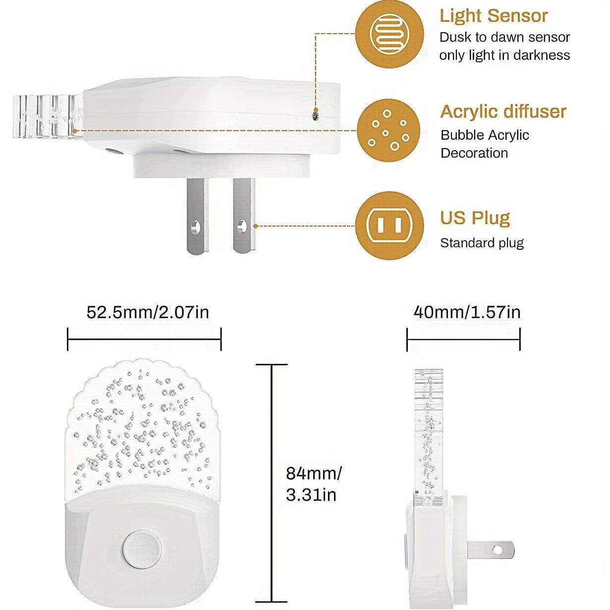 2pcs LED Night Light Plug - 8-Color Changing RGB, Dusk to Dawn Sensor, RGB Mode - Ideal Christmas Gift