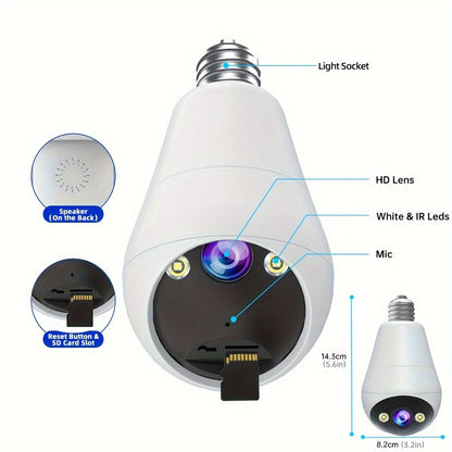 3MP Panoramic PTZ Rotation Light Bulb Wireless Security Camera – Motion Detection, Full-Color Night Vision and Two-Way Voice Call