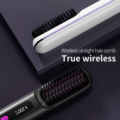 Wireless Hair Straightener Brush - 7.87x1.77x1.18 Inches, 3 Temperature Settings, LED Display, USB Rechargeable, 36V Max, 2000mAh Battery - Professional Styling Tool for Home and Travel