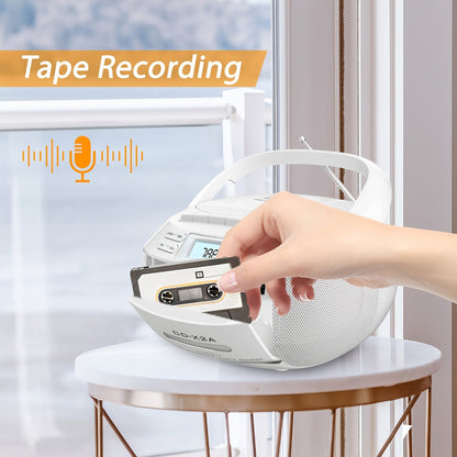 Greadio CD Player Boombox – Cassette Player with AM/FM Radio, Stereo Sound, Remote Control, AUX/USB Drive, Tape Recording, AC/DC Powered, Headphone Jack, LCD Display | Home and Gift