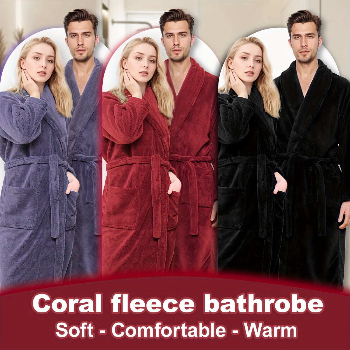 Ultra-Soft Fleece Bathrobe for Men and Women - Cozy, Warm, Machine Washable - Perfect for Bathroom or Bedroom