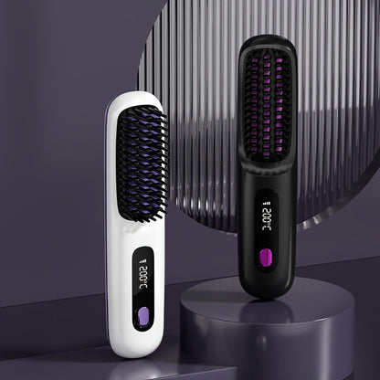 Wireless Hair Straightener Brush - 7.87x1.77x1.18 Inches, 3 Temperature Settings, LED Display, USB Rechargeable, 36V Max, 2000mAh Battery - Professional Styling Tool for Home and Travel