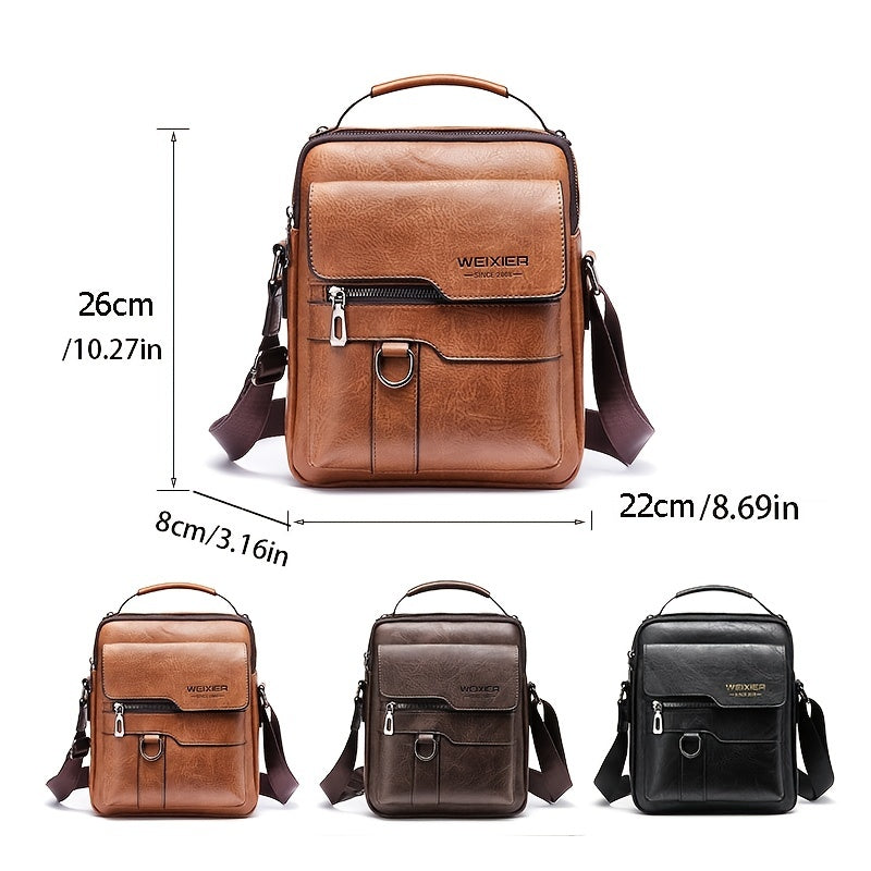 Vintage Genuine Leather Crossbody Bag for Men - Classic Business Shoulder Bag Design