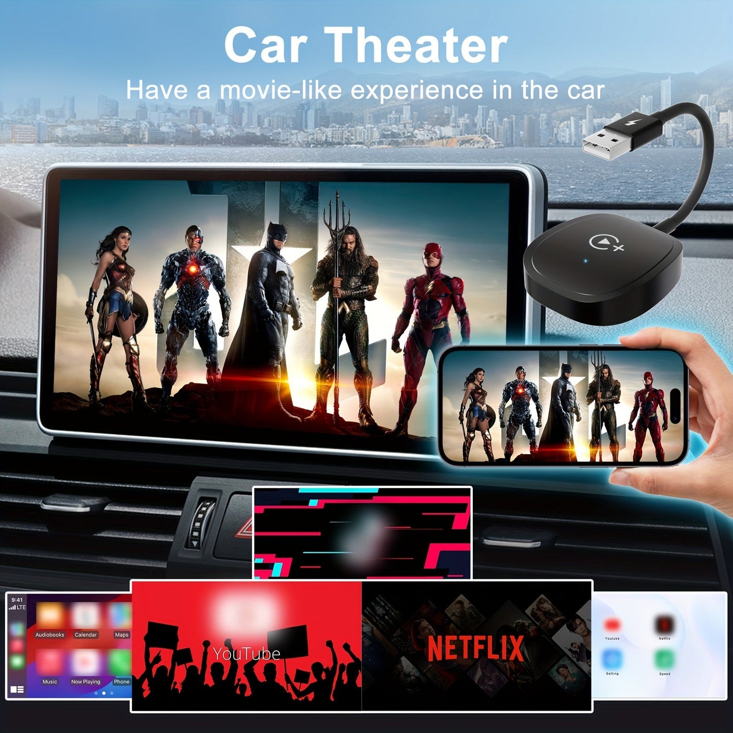 Portable Wireless CarPlay Adapter – Upgrade Wired to Wireless CarPlay, Plug and Play, Fast Connection for Videos, Music, Navigation, Phone Calls, Compatible with iPhone iOS 10+