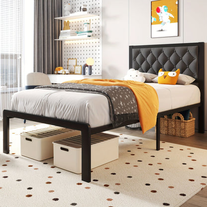 Queen Bed Frame with Headboard – Fabric Upholstered, Metal Slats Support, Platform Bed with Storage Space, Easy Assembly, Noise-Free, No Box Spring Needed