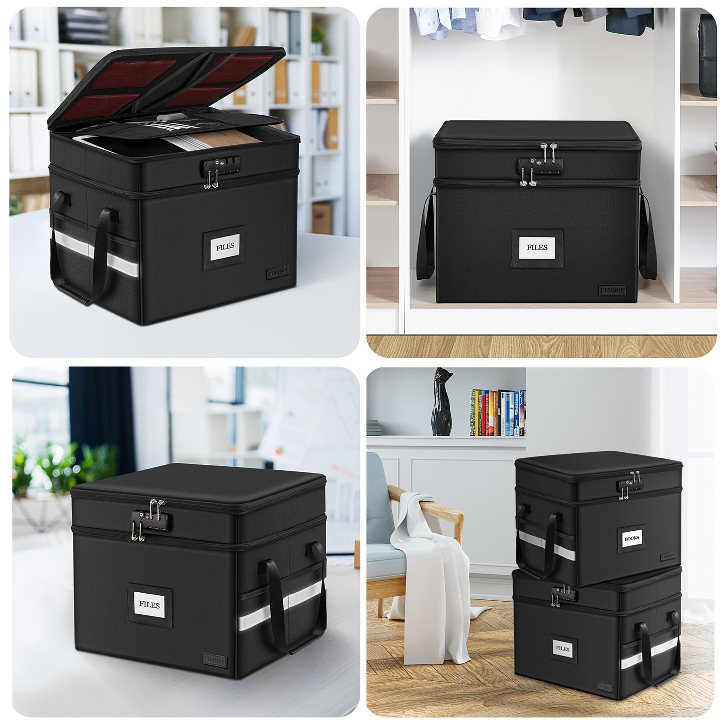 Fireproof Document Box with Lock - 2 Layer File Storage Organizer with 5 Tabs and Insert, Portable Cabinet with Handle for Letter/Legal Size Folders and Certificates