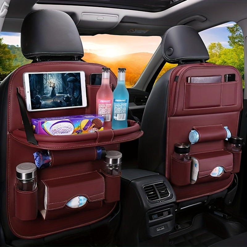 Premium All-in-One Car Back Seat Organizer – Ultimate Travel Companion with Foldable Table, Kick Mats, Tissue Box, Cup and Umbrella Holders, Laptop Station, and Eating Tray