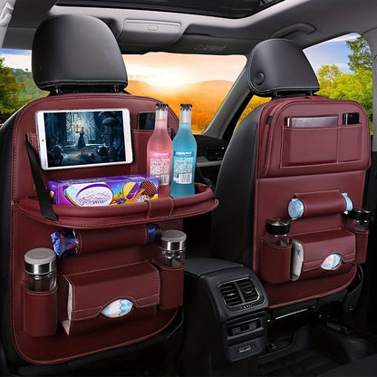 Premium All-in-One Car Back Seat Organizer – Ultimate Travel Companion with Foldable Table, Kick Mats, Tissue Box, Cup and Umbrella Holders, Laptop Station, and Eating Tray
