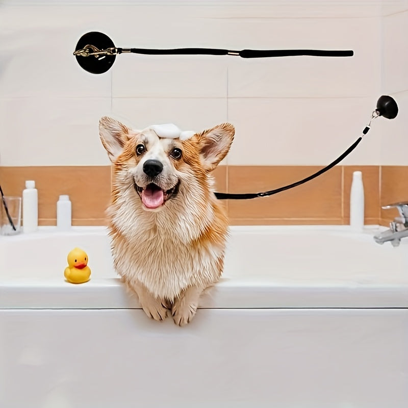 Dog & Cat Bathing Restraint - Suction Cup Anchor with Adjustable Tie-Out Leash for Safe & Easy Grooming