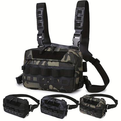 Men's Camouflage Fishing Vest Bag - Water-Resistant Nylon, Zipper Closure, Random Printing - Portable, Lightweight for Mountaineering, Camping, Hiking, Outdoor Adventures