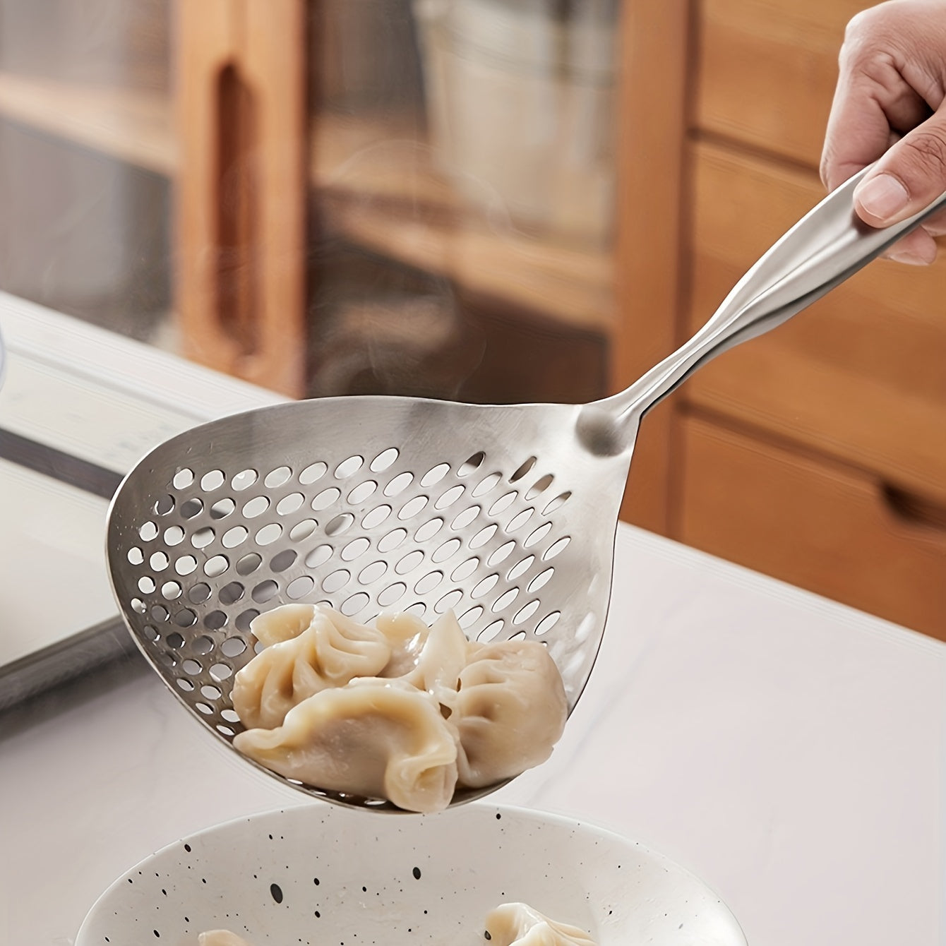 Stainless Steel Large Colander Skimmer – Kitchen Strainer for Frying and Hot Pot, Durable Draining Accessory for Cooking and Baking